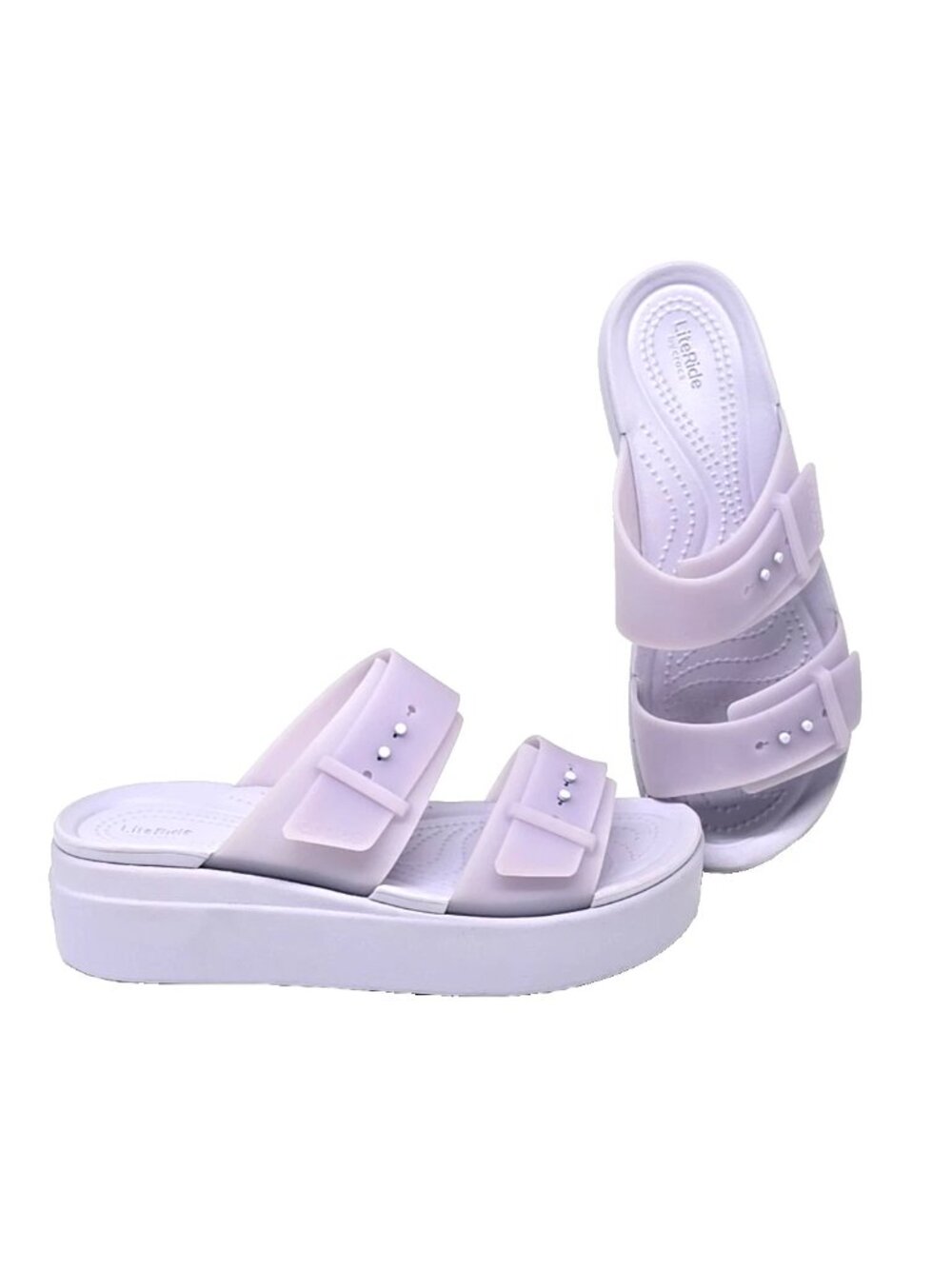 CROCS Brooklyn Buckle Frosted Low Wedge Sandals Women's Size 8